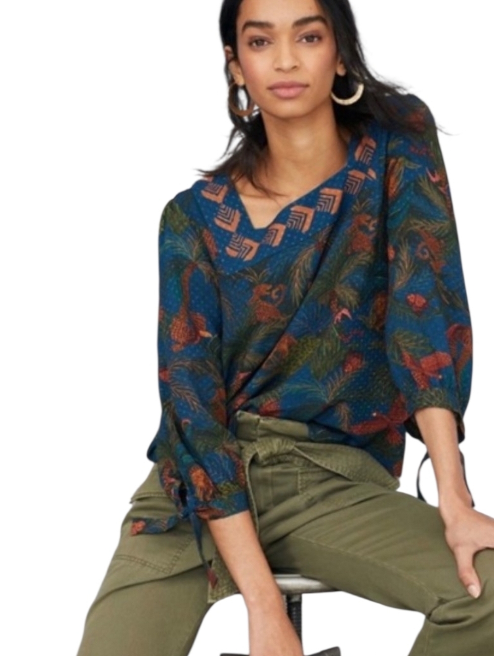 Farm Rio x Anthropologie Bianca Jungle Print Square Neck‎ Top Size XS